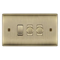 BG Nexus Antique Brass 3 Gang Switch 2x Trailing Edge LED Dimmer 1x Intermediate Custom Grid Switch