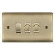 BG Nexus Antique Brass 3 Gang Switch 2x Trailing Edge LED Dimmer 1x Intermediate Custom Grid Switch by British General (BG-Nexus-AB-3G-CUSTOM-2x-Dimmer-1x-INT)