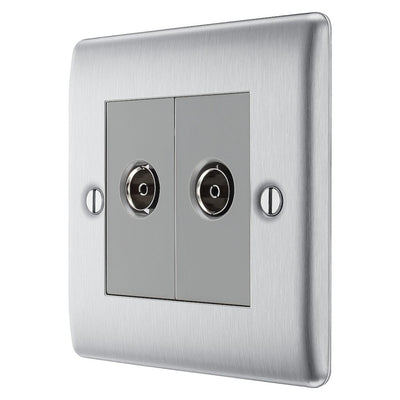 BG Nexus Brushed Steel Double Isolated Co-Axial Socket NBS63 with 35mm Steel Back Box