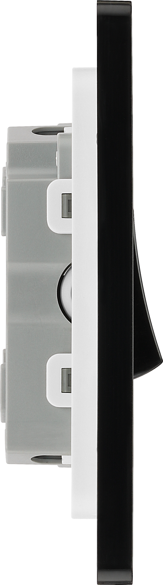 PCDMG43B Side - This Evolve Matt Grey 20A 16AX triple light switch from British General can operate 3 different lights, whilst the 2 way switching allows a second switch to be added to the circuit to operate the same light from another location (e.g. at the top and bottom of the stairs).