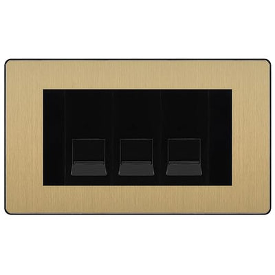 BG Evolve Satin Brass 3 Gang IDC Secondary Telephone Socket - Black Insert by British General (BG-PCDSBBTS3B)