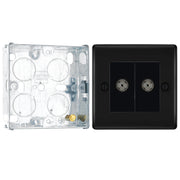 BG Nexus Matt Black Double Isolated Coaxial Socket NFB63 with 25mm Steel Back Box by British General (BG-NFB63+HGS02)