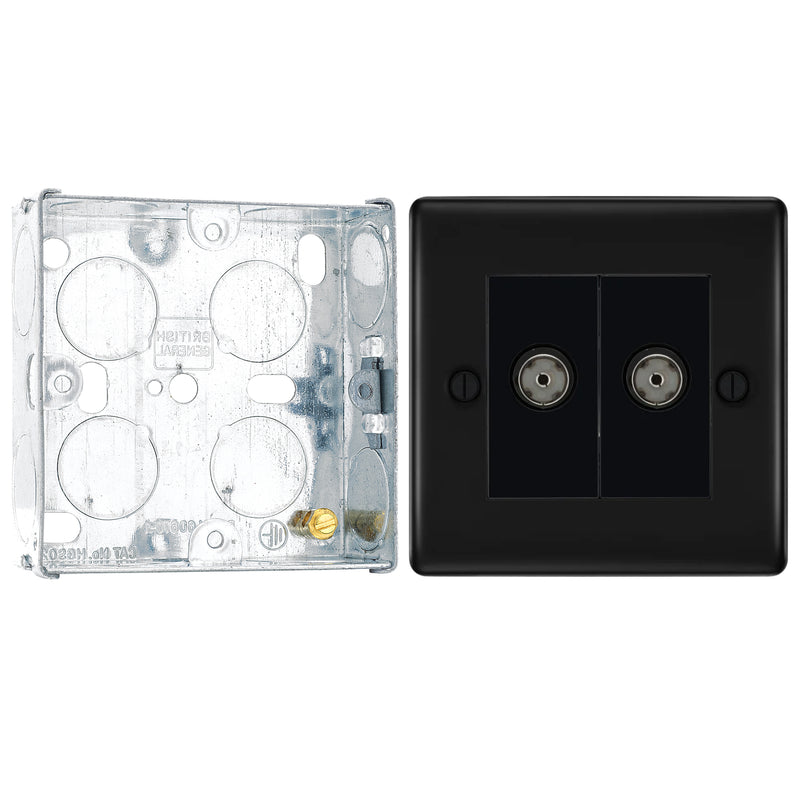 BG Nexus Matt Black Double Isolated Coaxial Socket NFB63 with 25mm Steel Back Box
