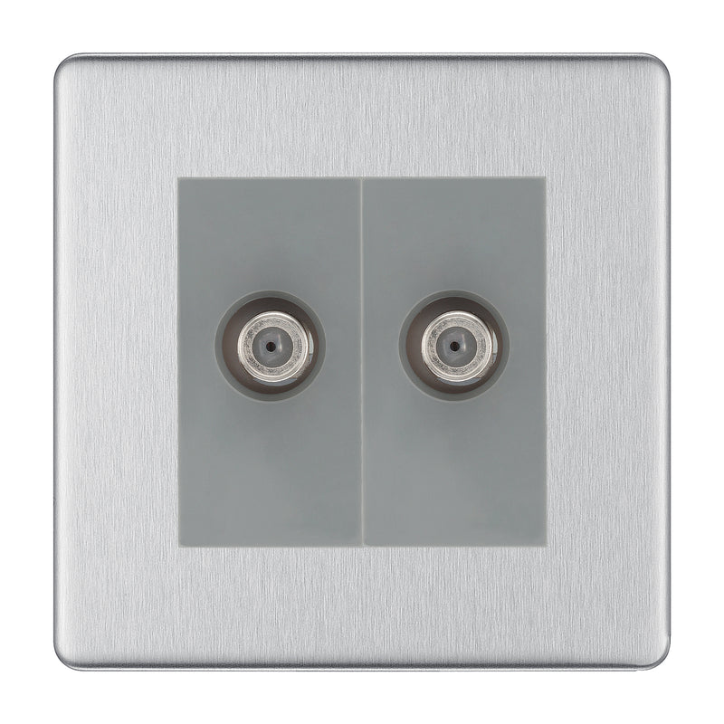 BG Screwless Brushed Steel Double Satellite Socket FBS642G