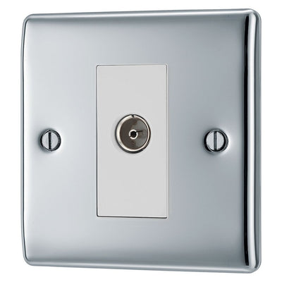 BG Nexus Polished Chrome Single Isolated Coaxial Socket NPC62 with 25mm Steel Back Box