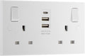 BG 922UAAC15 White Square Edge 13A Double Socket + 2xUSB A +1xUSB C(15W)
