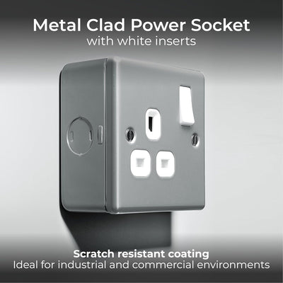 BG MC521 Metal Clad | 1 Gang 13A 2 Pole Switched Socket by British General (BG-MC521)