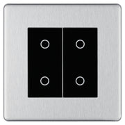 BG Nexus Screwless Brushed Steel Double Secondary Touch Dimmer Switch Black Inserts by British General (BG-EMTDSB+FBSEMS2)