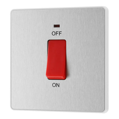 BG Evolve Brushed Steel 45A DP Single Plate + Neon PCDBS74W with 35mm Steel Back Box