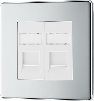 FPCRJ452 Front - This RJ45 ethernet socket from British General uses an IDC terminal connection and is ideal for home and office providing 2 networking outlets with ID windows for identification. 