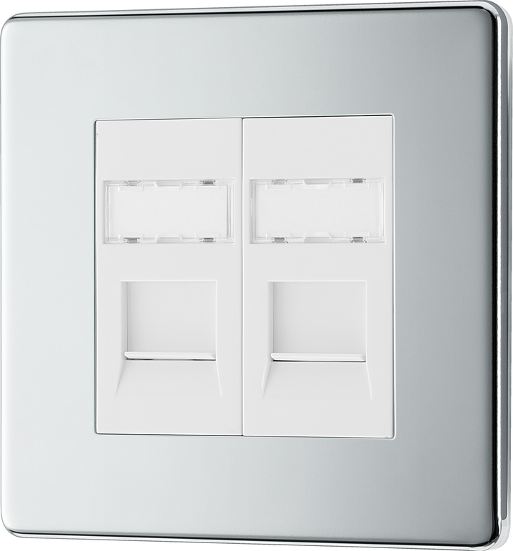 FPCRJ452 Front - This RJ45 ethernet socket from British General uses an IDC terminal connection and is ideal for home and office providing 2 networking outlets with ID windows for identification. 