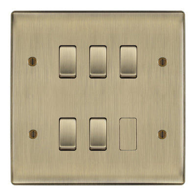 BG Antique Brass 5 Gang 2 Way Custom Grid Light Switch with Back Box Included