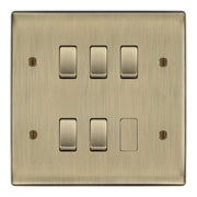 BG Antique Brass 5 Gang 2 Way Custom Grid Light Switch with Back Box Included by British General (BG-NEXUS-AB-5G-CUSTOM-LIGHT-SWITCH)