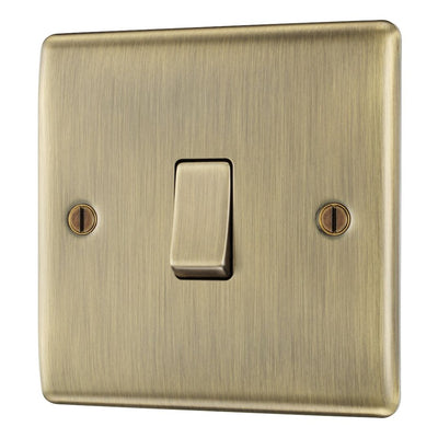 BG Nexus Antique Brass 20A 16AX 2 Way Single Light Switch NAB12 with 35mm Steel Back Box