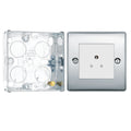 BG Nexus Polished Chrome 2A Unswitched Round Pin Socket NPC28W with 25mm Steel Back Box