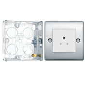 BG Nexus Polished Chrome 2A Unswitched Round Pin Socket NPC28W with 25mm Steel Back Box by British General (BG-NPC28W+HGS02)