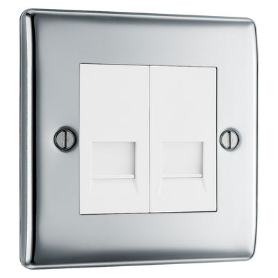 BG Nexus Polished Chrome Double Master Telephone Socket NPCBTM2 with 35mm Steel Back Box