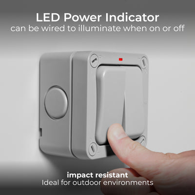 BG Electrical WP42 Nexus Storm Grey 2 Gang 2 Way Single Pole Switch With Neon IP66 20A