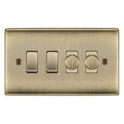 BG Antique Brass 4 Gang Switch 2x Trailing Edge LED Dimmer 2x 2 Way Custom Grid by British General (NEXUS-AB-4G-CUSTOM-2x-DIMMER-2x-2Way)
