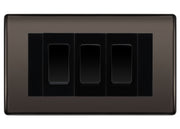 BG Nexus Black Nickel 3 Gang Intermediate Light Switch Custom Grid - Black Insert by British General (BG-Nexus-BN-3G-Combo-3x INT-BL)