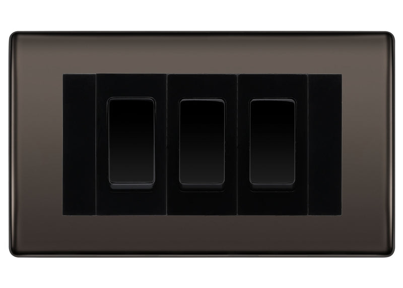BG Nexus Black Nickel 3 Gang Intermediate Light Switch Custom Grid - Black Insert