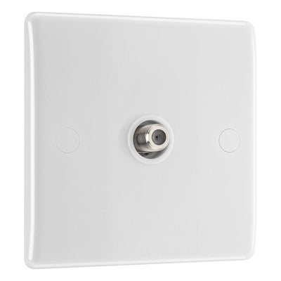 BG Electrical Single Satellite TV Socket Outlet White & 50mm Pattress Back Box