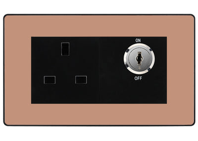 BG Evolve Polished Copper 13A Double Pole Key Controlled Socket – Black Inserts