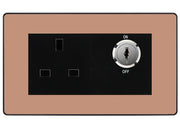 BG Evolve Polished Copper 13A Double Pole Key Controlled Socket – Black Inserts by British General (BG-PCDCPKYSWSB)