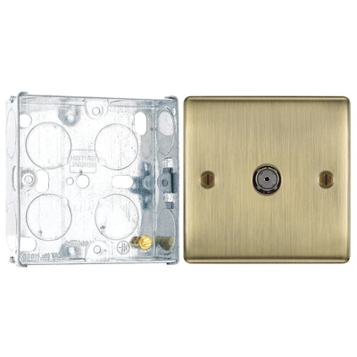 BG Nexus Antique Brass Single Coaxial Socket NAB60 with 25mm Steel Back Box by British General (BG-NAB60+HGS02)