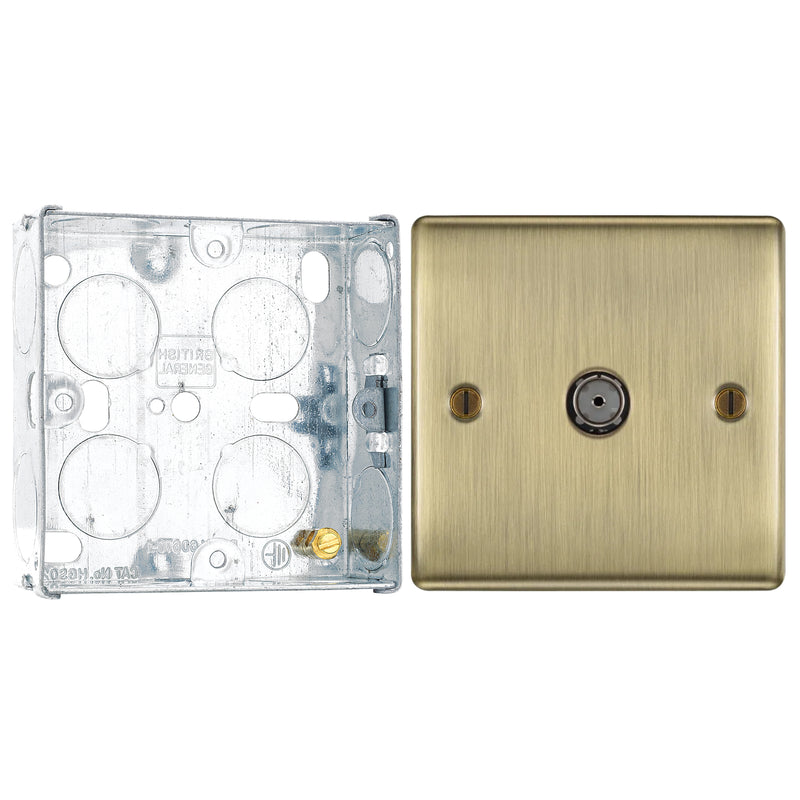 BG Nexus Antique Brass Single Coaxial Socket NAB60 with 25mm Steel Back Box
