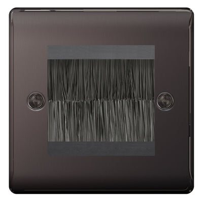BG Black Nickel Single 2 Gang Brush Cable Entry Wall Plate Black by British General (BG-NBNEMS2+EMFO-1)