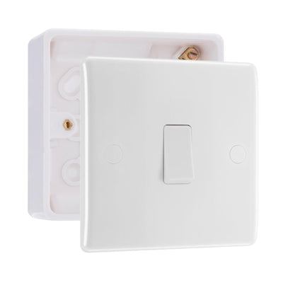 BG Nexus 1 Gang 20A 2 Pole Switch White & 32mm Pattress Back Box by British General (BG-830+891)