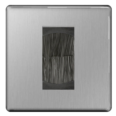 BG Screwless Brushed Steel Satin Single 1 Gang Brush Cable Wall Plate TV Black by British General (BG-FBSEMS1+EMFO-1)