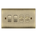BG Nexus Antique Brass 4 Gang Light Switch Grid – 2x Trailing-Edge LED Dimmer, 1x Intermediate, 1x 2-Way Switch