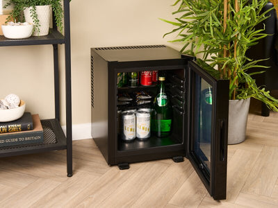 Corby Eton 20L Glass Minibar in Black with Black interior - UK Plug