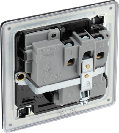 BG Nexus Flatplate Screwless Matt Black Single Socket FFB21B Black Insert 13 Amp