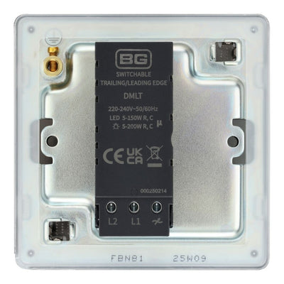 BG Screwless Black Nickel 200W 2 Way Single Trailing Edge Dimmer Switch FBN81 with 25mm Steel Back Box