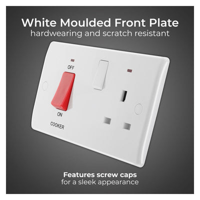 BG 870 Moulded Round Edge | White | 45A Switch 13A Switched Socket Neon Cooker Control Unit