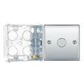 BG Nexus Polished Chrome 1 Gang 200W 2 Way Trailing Edge Push Type Dimmer Switch NPC81 with 35mm Steel Back Box