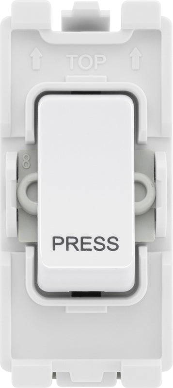 BG RPCDW14 Evolve Grid White 20A 20AX 1 Way 1 Pole PRESS Retractive Switch Module by British General (BG-RPCDW14)