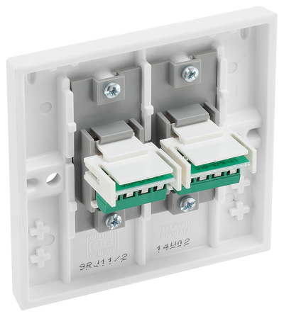 BG 9RJ11/2 Moulded Square Edge | White | 2 Gang RJ11 Screw Terminal Telephone Socket by British General (BG-9RJ11/2)