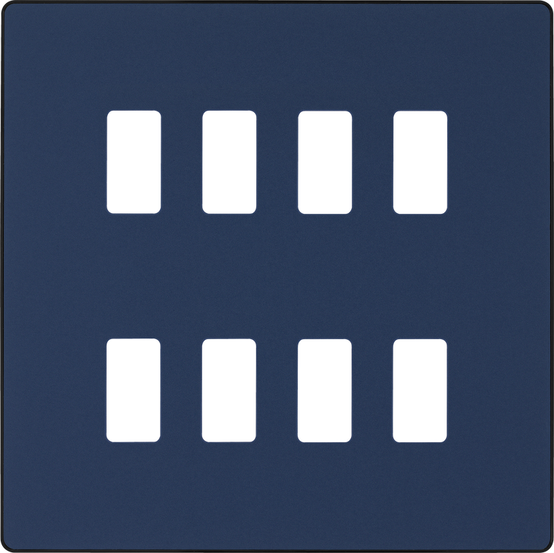 BG RPCDDB8B Evolve Grid Matt Blue 8 Module Square Front Plate - Black Trim