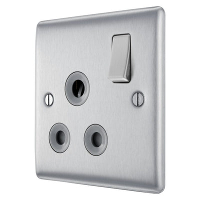 BG Nexus Brushed Steel 15A Switched Round Pin Single Socket NBS99G and 25mm Steel Back Box