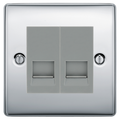 BG Nexus Polished Chrome Double Secondary Telephone Socket, Screw Terminal - Grey Insert