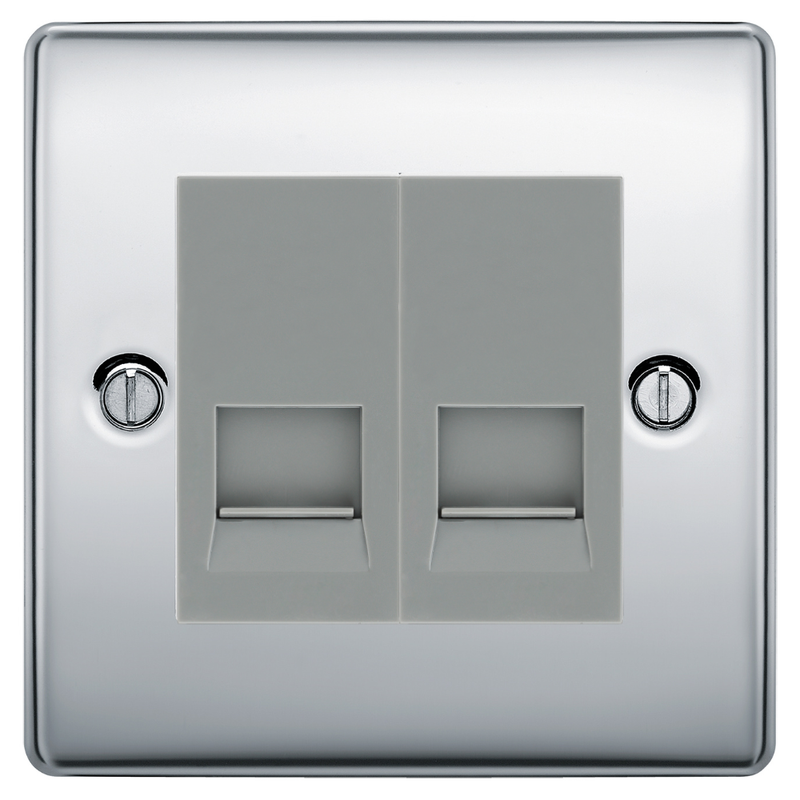 BG Nexus Polished Chrome Double Secondary Telephone Socket, Screw Terminal - Grey Insert