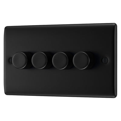 BG Nexus Matt Black 200W 2 Way Quadruple Trailing Edge Dimmer Switch NFB84 with 25mm Steel Back Box