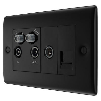 BG Nexus Matt Black Quadplex TV FM SAT (x2) NFB69 with 25mm Steel Back Box