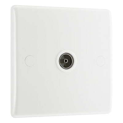 BG Electrical Single Co-Axial Socket White Moulded & 32mm Pattress Back Box