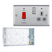 BG Nexus Brushed Steel DP Cooker + Socket + Neon NBS70G with 25mm Steel Back Box by British General (BG-NBS70G+HGS04)