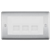 BG Nexus Brushed Steel 3 Gang IDC Secondary Telephone Socket - White Insert by British General (BG-NBSBTS3W)